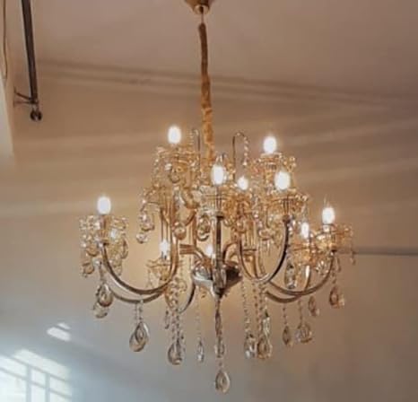 Prince Quality Glass 5 Watts Rectangular Metal Frame Hanging Decorative Pendant 8 Chandelier LED Lamp (Multicolor) - Image 3