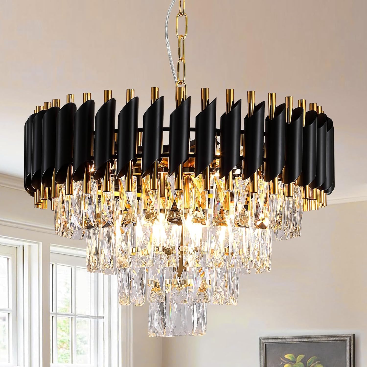 Modern K9 Crystal Chandeliers Round Crystal Chandelier for Living Room Colors.Warm White, Moon Light,Golden,Led Plate Included.(pending)
