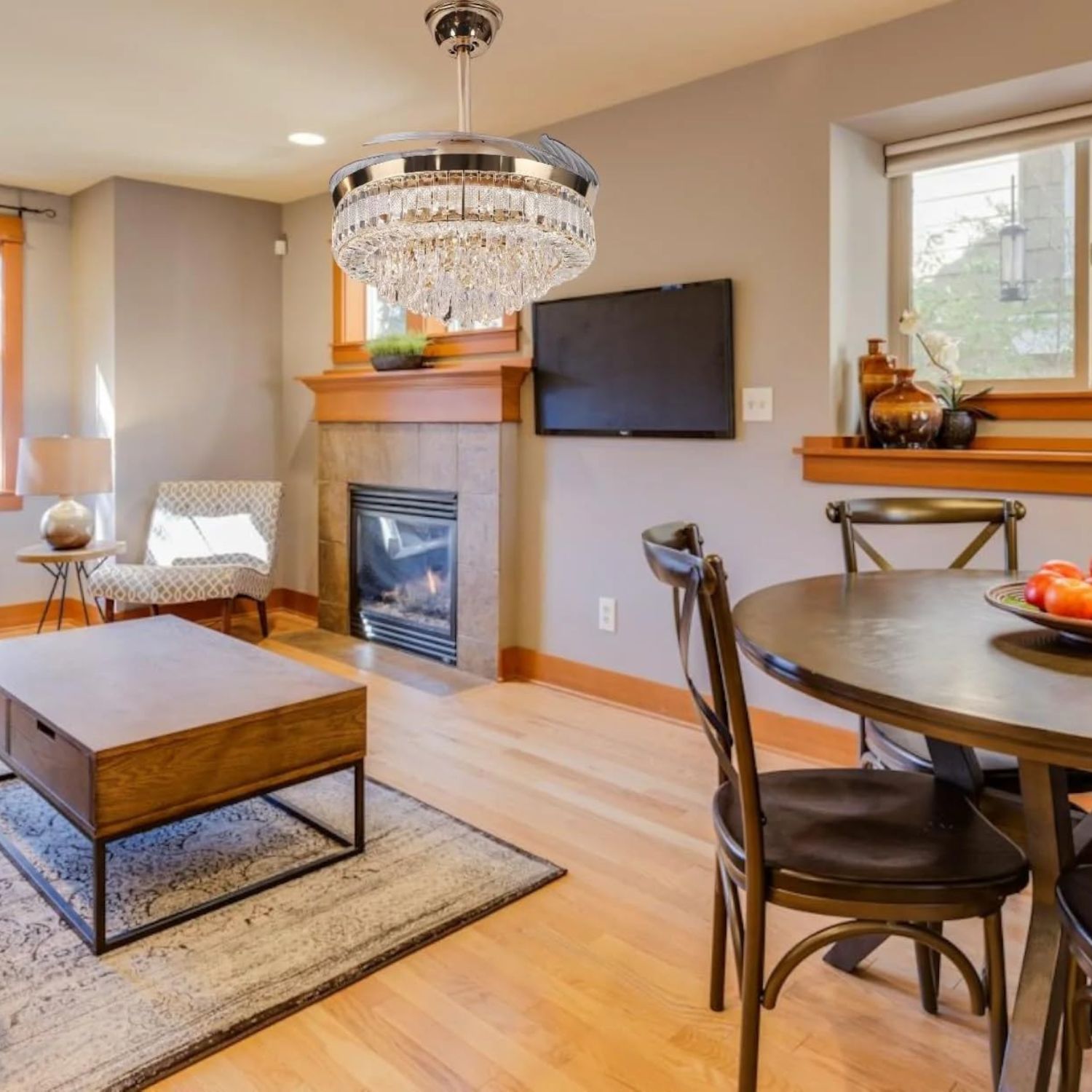 PQG Glacia Luxe Ceiling Fan with Remote LED Light for Living Room Bedroom Office Restaurant Elegant Design