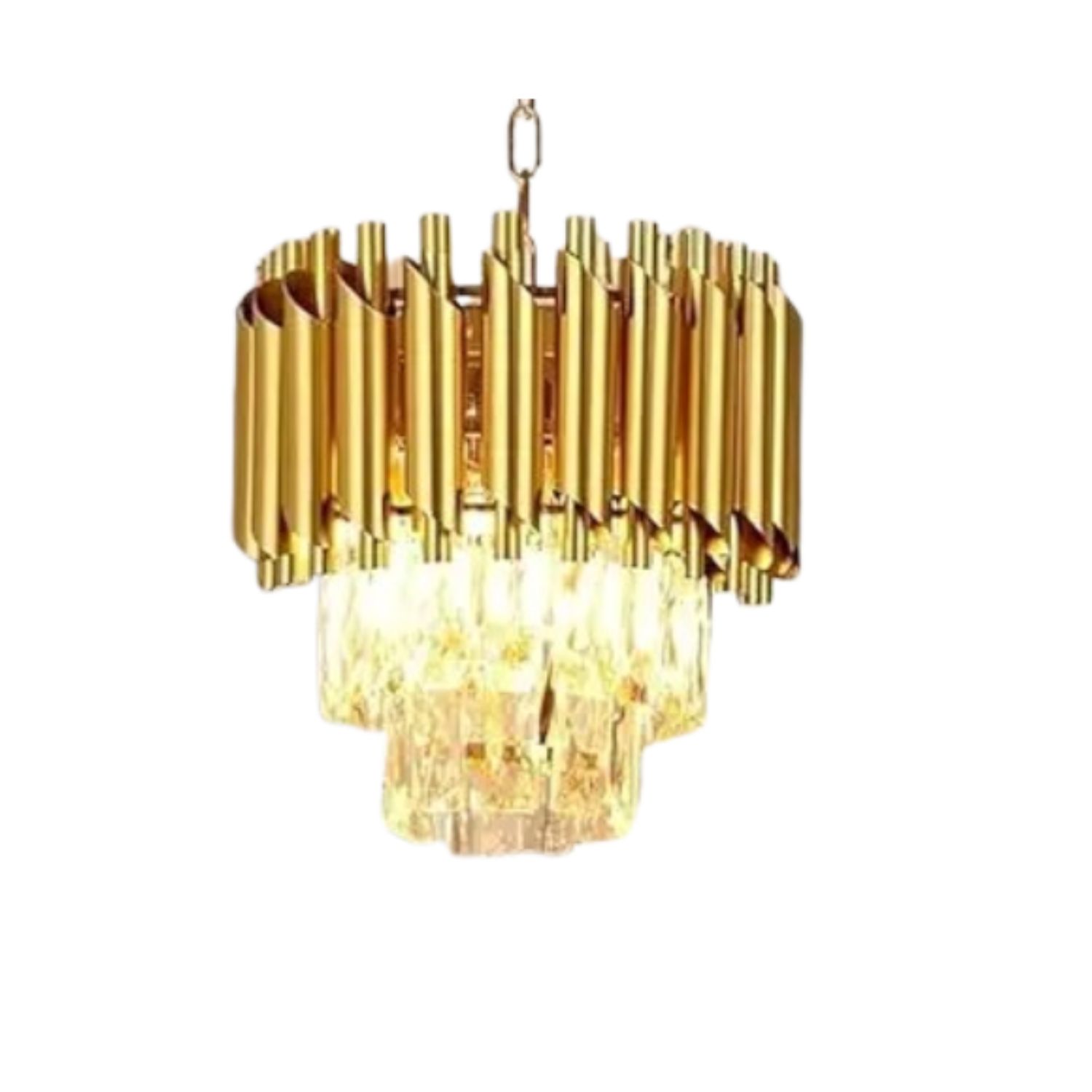 PQG LED Modern Elegant Round Crystal Chandelier Gold Finish K9 Pendant Light for Mandir Pooja Room Home