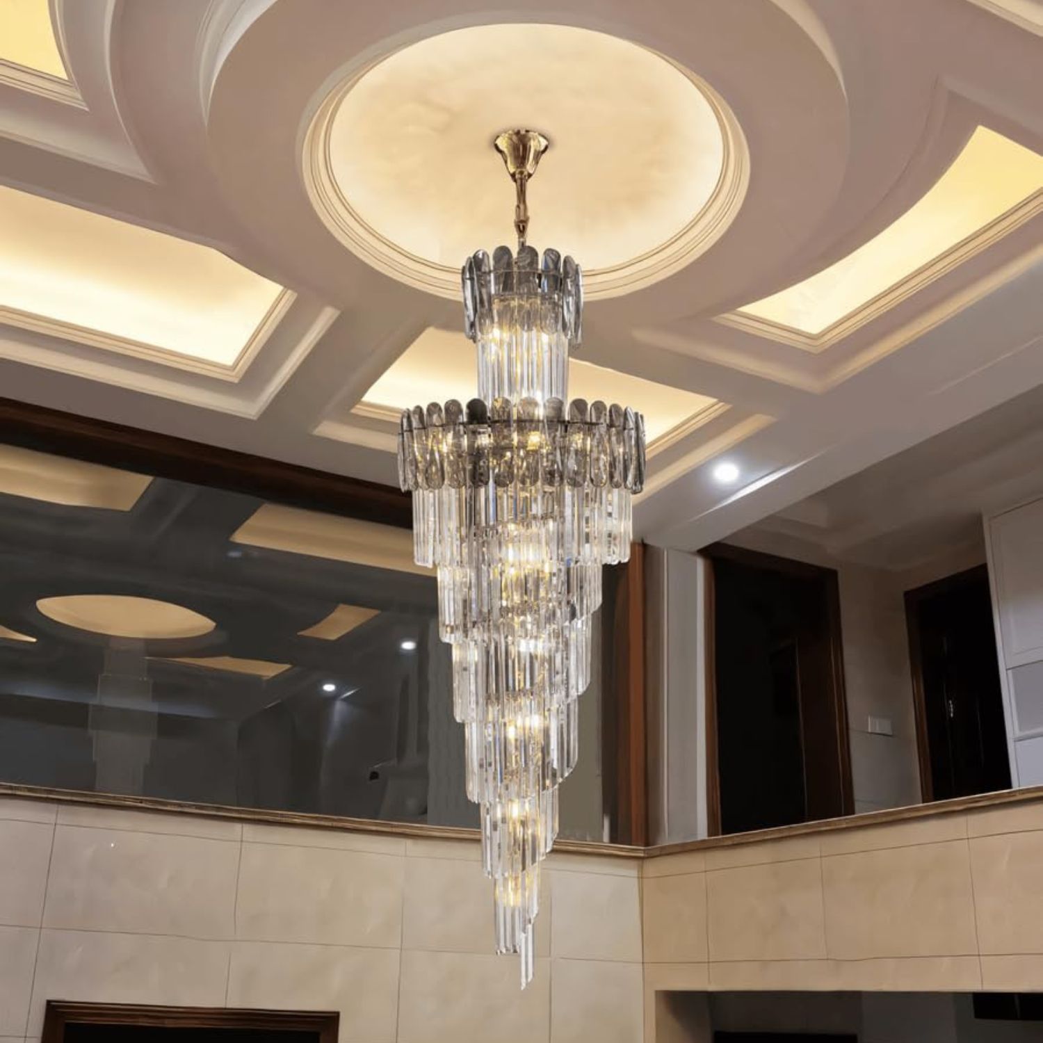 PQG Halteres Double Height Long Crystal Chandelier for Staircase Villa Lobby Foyer Entryway Hotel Living Room