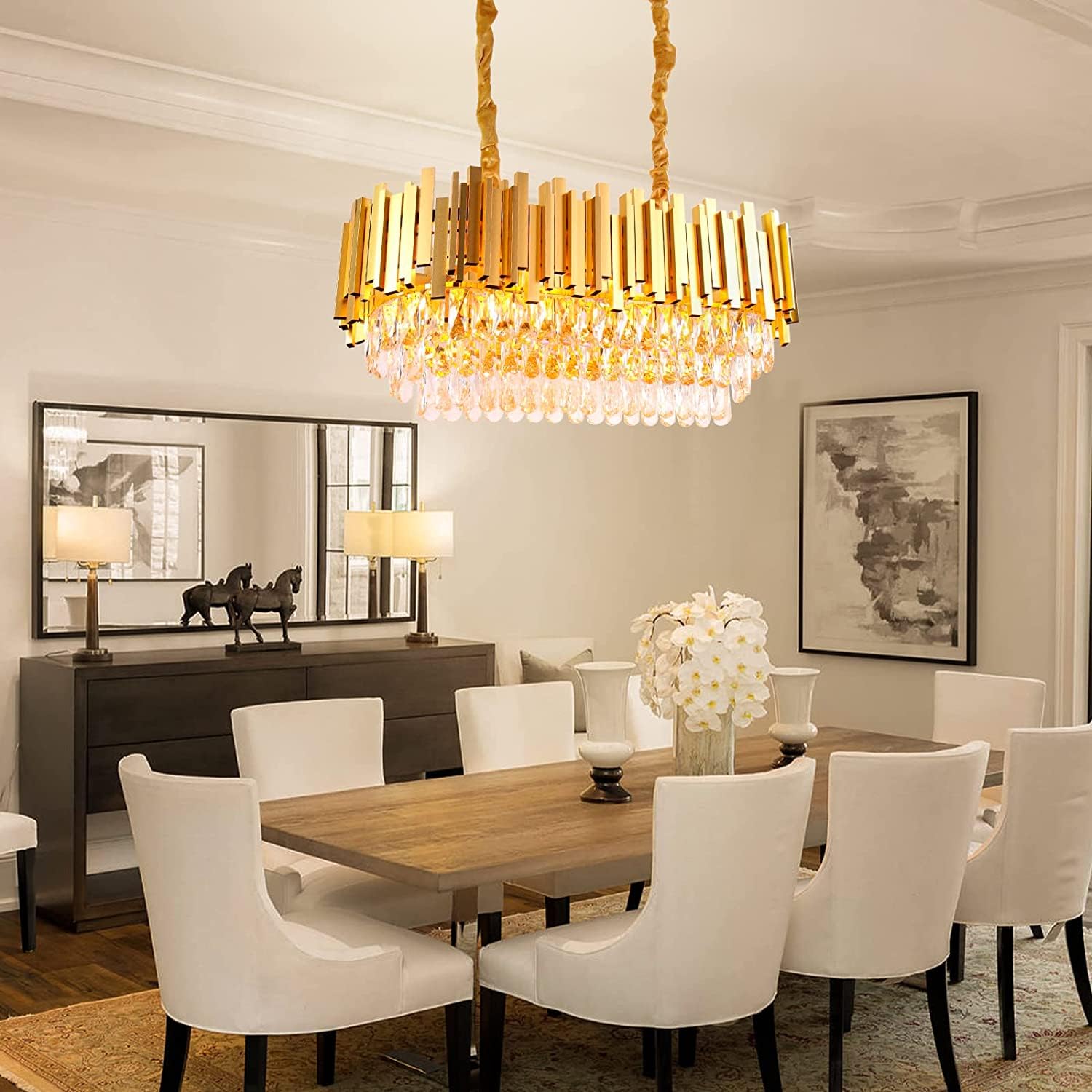 PQG Modern Crystal Chandelier ceilling Light for Living Room and Hallway Light Fixture(800-300Gold)