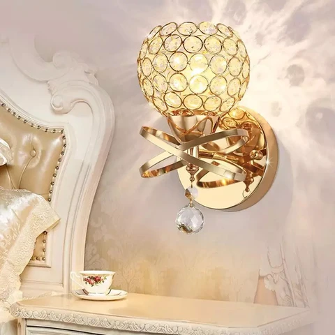 LED 9 Watt Crystal Wall Light Lamp, Golden Chrome, K9 Glass Crystals